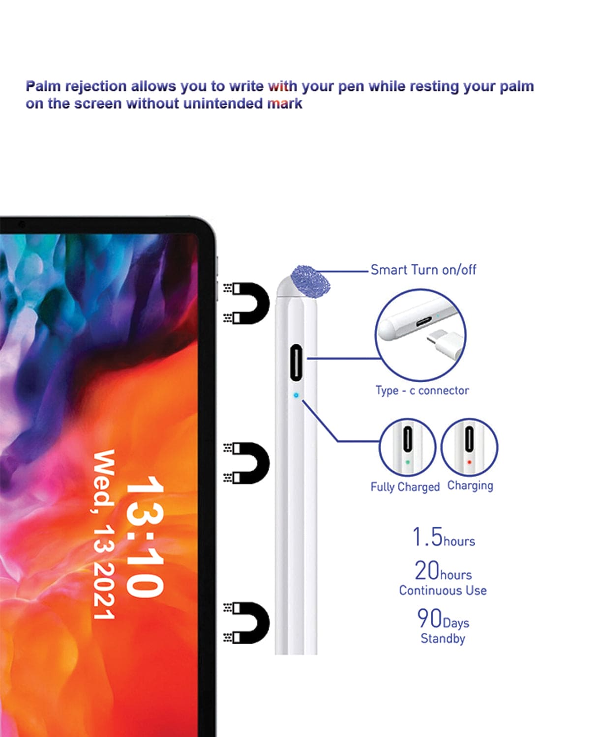 iPad Stylus Pencil Palm rejection Magnetic Compatible with Apple iPad 10th to 6th Gen, iPad Pro 12.9 inch 11 inch iPad Air 5th-3rd iPad Mini 5/6 iPad Stylus Pencil Palm rejection Magnetic Compatible with Apple iPad 10th to 6th Gen, iPad Pro 12.9 inch 11 inch iPad Air 5th-3rd iPad Mini 5/6